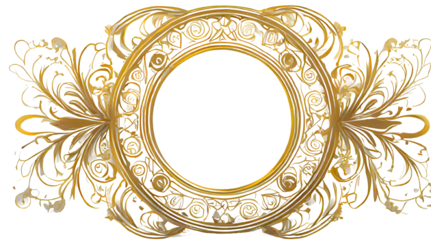 Elegant Circle Golden Frame Ornament on a isolated on white background. Generative AI. - Powered by Adobe