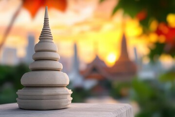 Obraz premium A serene wooden structure against a vibrant sunset, showcasing intricate design and peaceful ambiance near an ancient temple.
