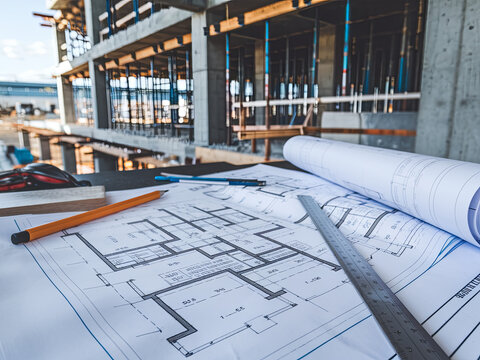 blueprints Of a building under construction	