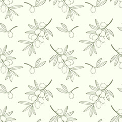 Pattern olives branches on light green background. Design natural organic cosmetics, wrapping paper, olive oil. 