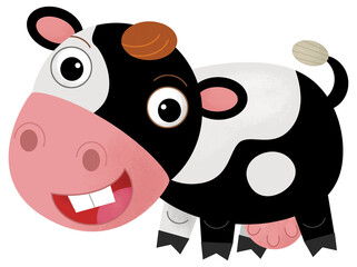 Cartoon happy scene with cow or bull farm ranch cattle is looking and smiling illustration for kids