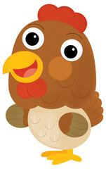 Cartoon happy farm animal cheerful hen chicken bird farm ranch animal looking and smiling isolated background illustration for kids