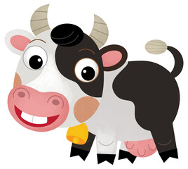 Cartoon happy scene with cow or bull farm ranch cattle is looking and smiling illustration for kids