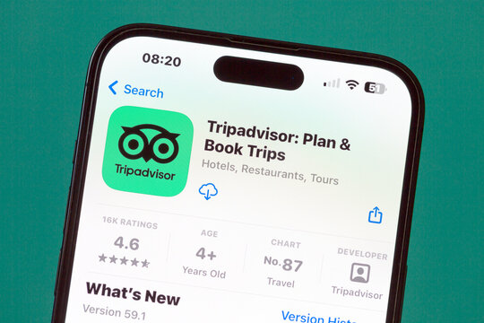 Ostersund, Sweden - Aug 22, 2024: Tripadvisor app on a smartphone. Tripadvisor, Inc. is an American online travel company that operates a website and a mobile app.