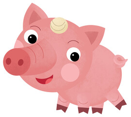 Cartoon happy scene with pig hog piggy farm ranch animal is looking and smiling illustration for kids