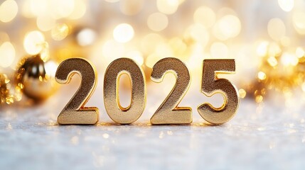 Festive New Year's Day Number "2025" Highlighting Hope and Anticipation, Soft Tones and Bokeh Background