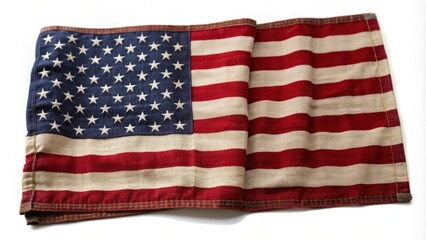 Obraz premium A Faded and Folded American Flag on a White Background