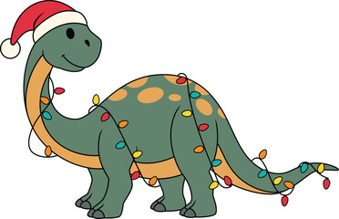 Christmas Dinosaur with Lights, Santa Dinosaur, Clipart