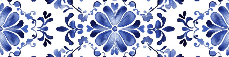 Elegant Delft Blue Seamless Pattern: Traditional Dutch Hand-Drawn Floral Design for Packaging, Invitations, and Home Decor. Timeless Blue and White Motifs Inspired by Cultural Heritage, Perfect for Gr