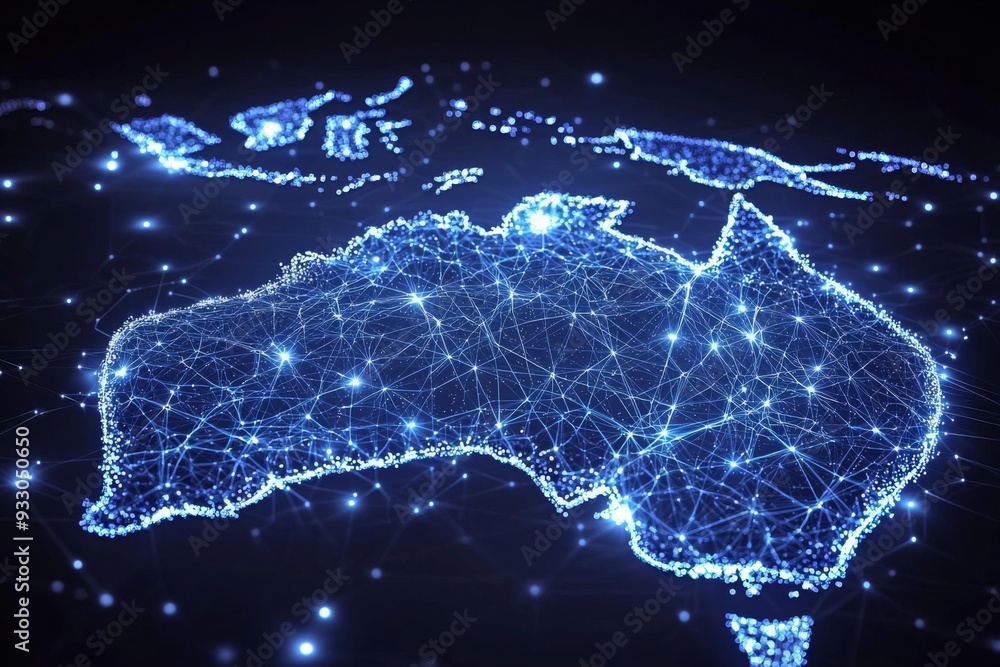 Wall mural digital map of australia network connectivity created with generative ai