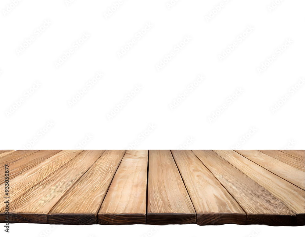 Aufkleber empty wooden table front view on a white isolated background. generative ai.