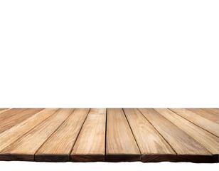 empty wooden table front view on a white isolated background. Generative AI.