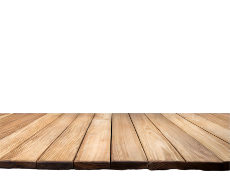 empty wooden table front view on a white isolated background. Generative AI.