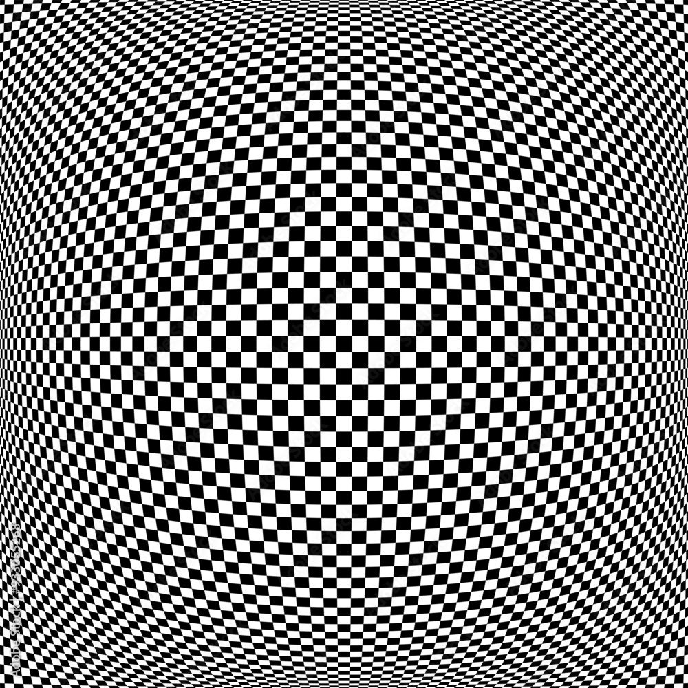 Poster abstract geometric checked black and white pattern with 3d illusion effect. convex textured backgrou