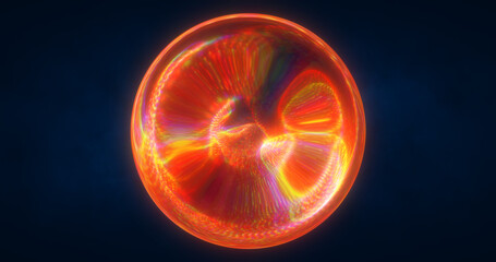A glowing, fiery orange orb sphere with dynamic, swirling patterns, set against a dark backdrop. Perfect for concepts related to energy, sci-fi, or abstract design