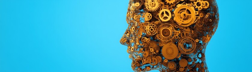 Inner Workings: Clockwork Mechanism in Human Head Symbolizing Time Management Complexities