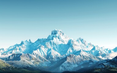 Majestic snow-covered mountain peak under a clear blue sky, offering breathtaking views of nature's beauty and serenity.