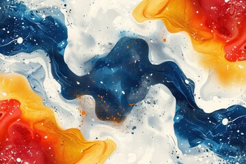 Vibrant abstract art featuring dynamic swirls of red, blue, and orange against a soft white background, evoking creativity and movement.