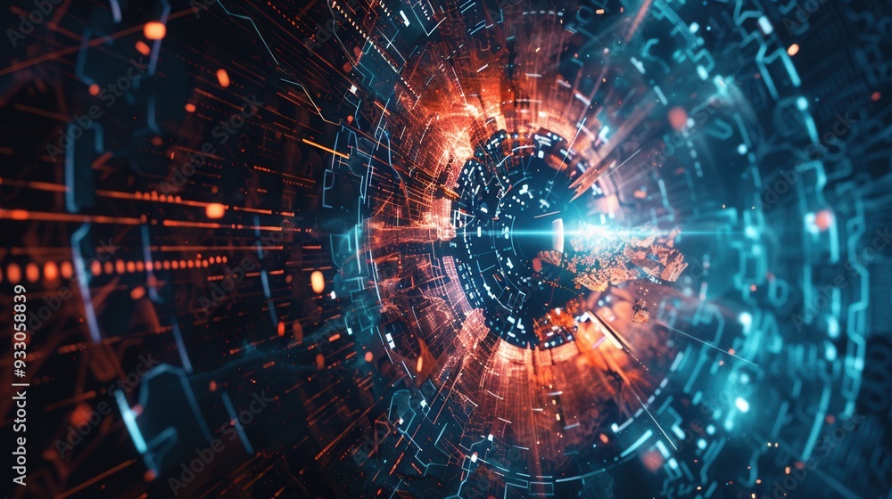 Leinwandbilder a hacker breaks through a digital shield, sending fragments flying as a cybersecurity breach unfolds
