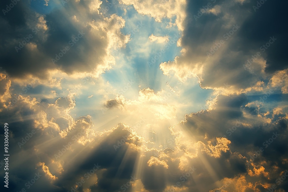 Wall mural Divine light captured  majestic glory of god in the heavenly skies   ai generated photography