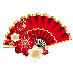 red fan with flower