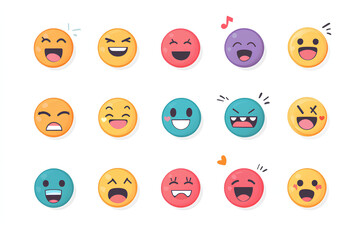emoticon emoji vector character, Vector Emoji Set with Different Reactions for Social Networks Isolated on White Background, Modern Emoticons Collection in Flat Style Design