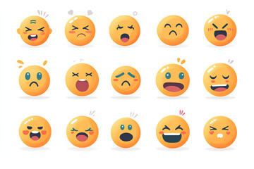 Naklejka premium emoticon emoji vector character, Vector Emoji Set with Different Reactions for Social Networks Isolated on White Background, Modern Emoticons Collection in Flat Style Design