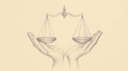 Biblical Illustration of Psalms 13: A Scale Balancing Sorrow and Joy, with Divine Hands Tipping It Towards Hope and Trust in God’s Love on Beige Background