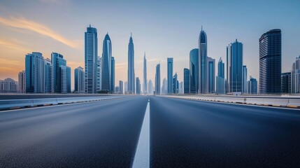 Breathtaking Panoramic View of a Futuristic Metropolis at Dusk with Towering Skyscrapers and