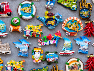  Magnets souvenirs for sale in Sicily. High quality photo