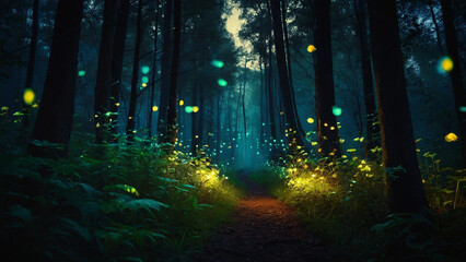 AI-Generated Photography of a Mystical Forest Lit by Fireflies