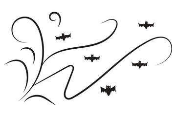 
set of Halloween Bats flourish swirls, hand-drawn fancy lines Calligraphy Ornament vine scroll decorative elements, black and white filigree curls, page decor wedding ornate holiday design element
