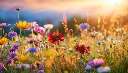 Fototapeta premium A close-up of vibrant wildflowers in a meadow.