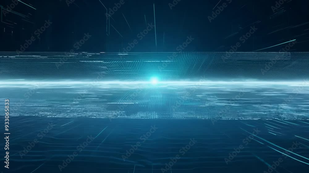 Poster experience the captivating journey through a dynamic, illuminated digital environment