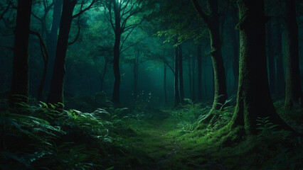 AI-Generated Fantasy Forest in Deep Green