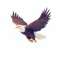 Fototapeta premium 3D low-poly model of an eagle in flight, white background,