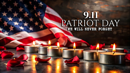 9/11 Patriot Day Candles and American Flag.