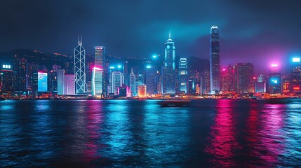 Neon Hong Kong Skyline at Night