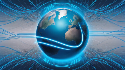 A futuristic illustration of a gesture interface technology seamlessly integrating with the Earth's surface, surrounded by a web of intricate network lines that crisscross the globe, evoking a sense o
