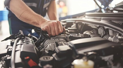 Experienced mechanic expertly repairing car engine in professional automotive repair shop