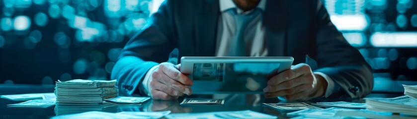 Businessman Checking Money On Tablet