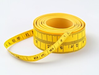 Conceptual photography of measuring tape symbolizing weight gain and dieting on light background