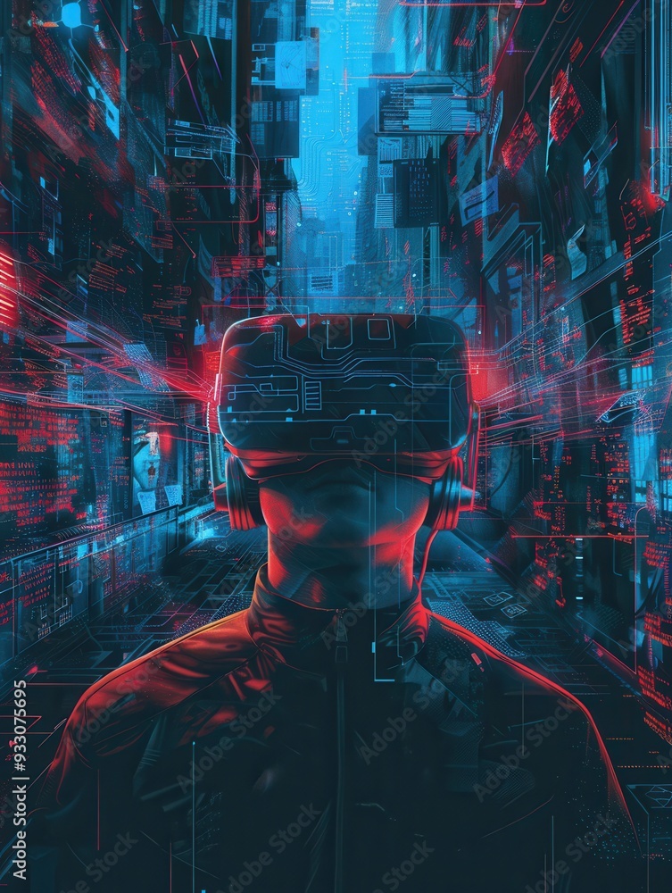 Aufkleber a hacker navigates a virtual space filled with digital locks and codes, immersed in a vibrant and fu
