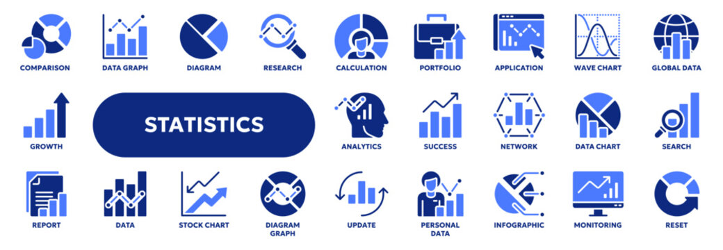 Set of vector solid icons related to statistics, data analysis, infographic. Symbols for website or app ui, logo design, illustration