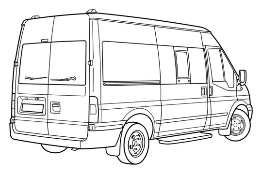 recommend clip art: Van vector outline template for car branding and advertising. Light commercial van. Delivery truck template. Blank commercial truck. Rear side view.