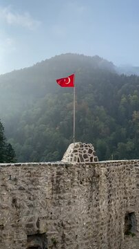 &Ccedil;amlıhemşin, Rize, Turkey, 15 October 2021. Zilkale castle view in summer day. Historical Zilkale Castle located in &Ccedil;amlıhemşin district of Rize.
