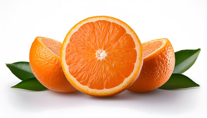 Orange fruit and slice isolated on white background