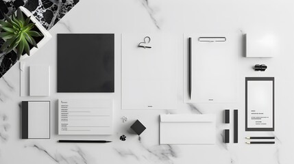 Fototapeta premium Corporate stationery set mockup at white textured paper background. 