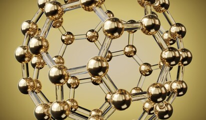 Geometrical structure with golden spheres - 3D illustration