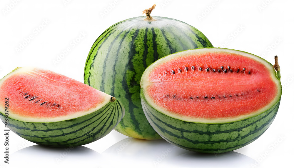 Wall mural Watermelon fruit and slice isolated on white background